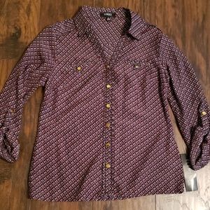 Button down blouse with gold buttons. NWT